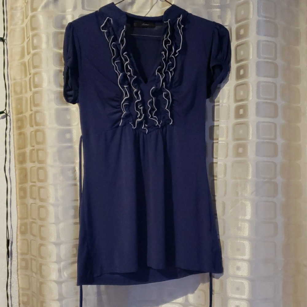 Blue ruffle blouse